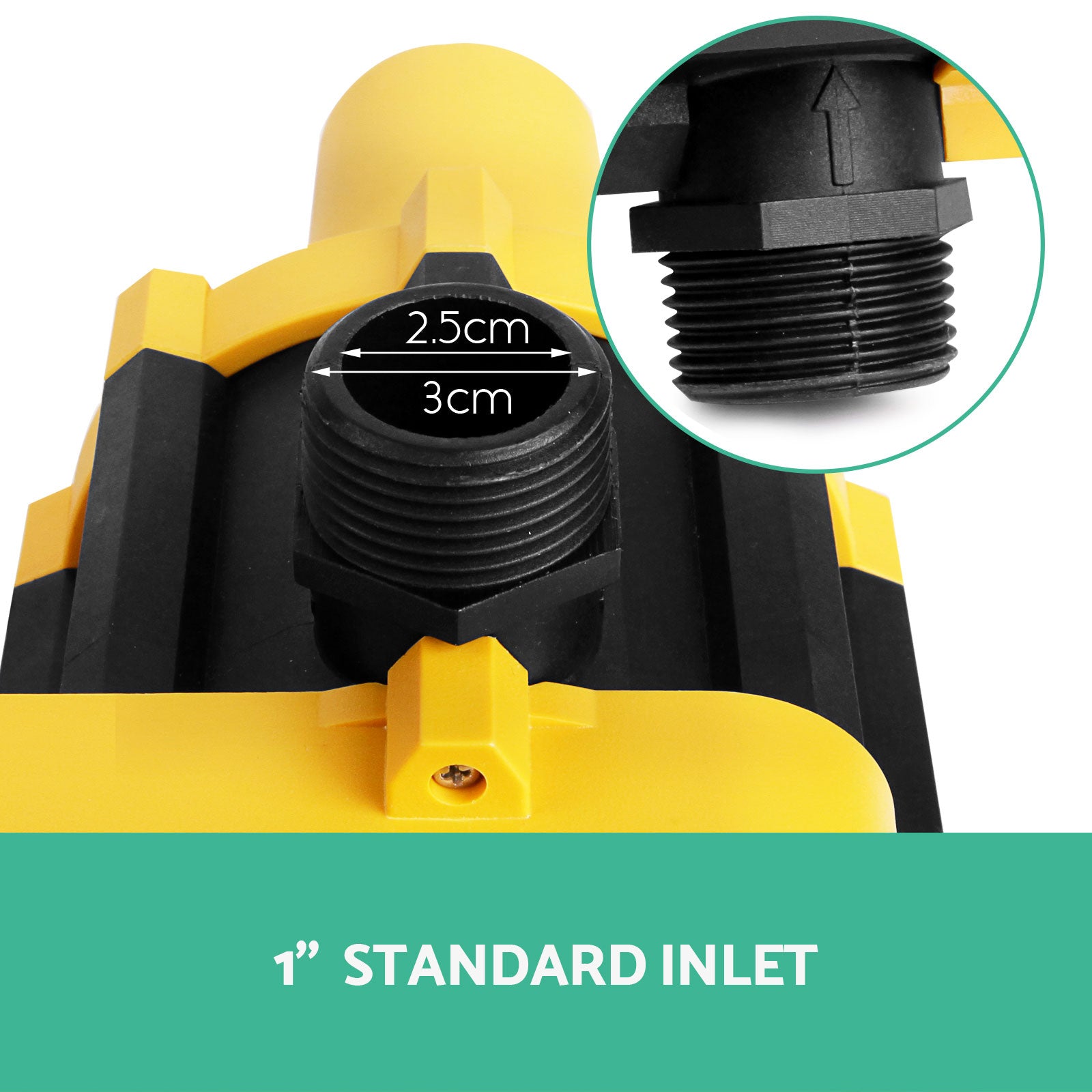 Giantz Automatic Electronic Water Pump Controller in yellow, showcasing its compact design and user-friendly features.