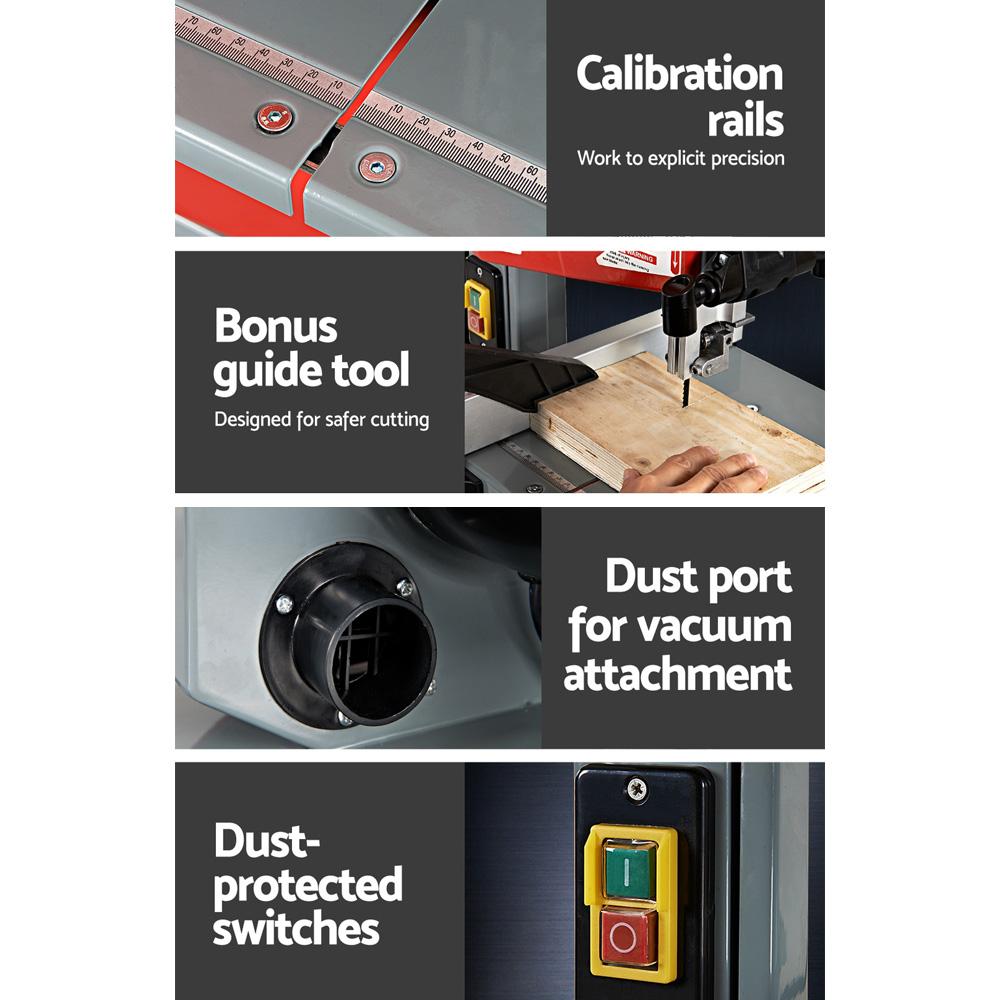 Giantz Bandsaw with LED lamps and quick-lock fence clamp, designed for precise wood cutting.