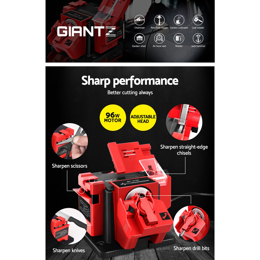 GIANTZ Electric Multi Tool Sharpener with three interchangeable sharpening modules and diamond-coated grinding wheel.