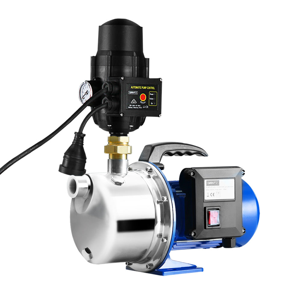 Giantz Garden Water Pump with stainless steel body and automatic pressure controller, ideal for high-pressure watering tasks.