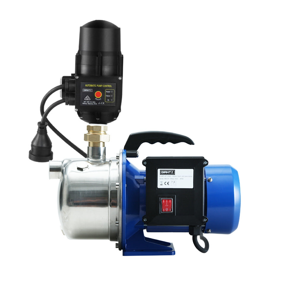 Giantz Garden Water Pump with stainless steel body and automatic pressure controller, ideal for high-pressure watering tasks.