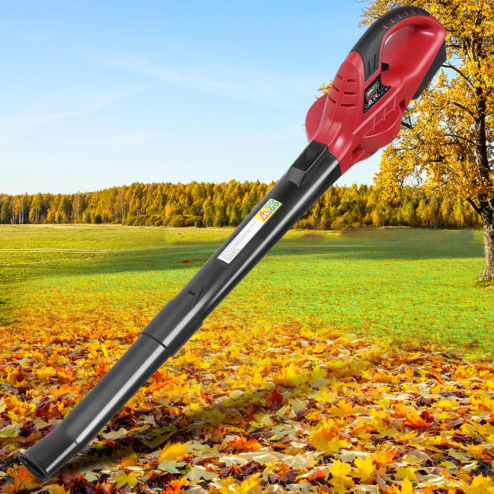 Giantz Lightweight Cordless Leaf Blower with rubber grip handle and narrow nozzle, designed for easy leaf clearing.