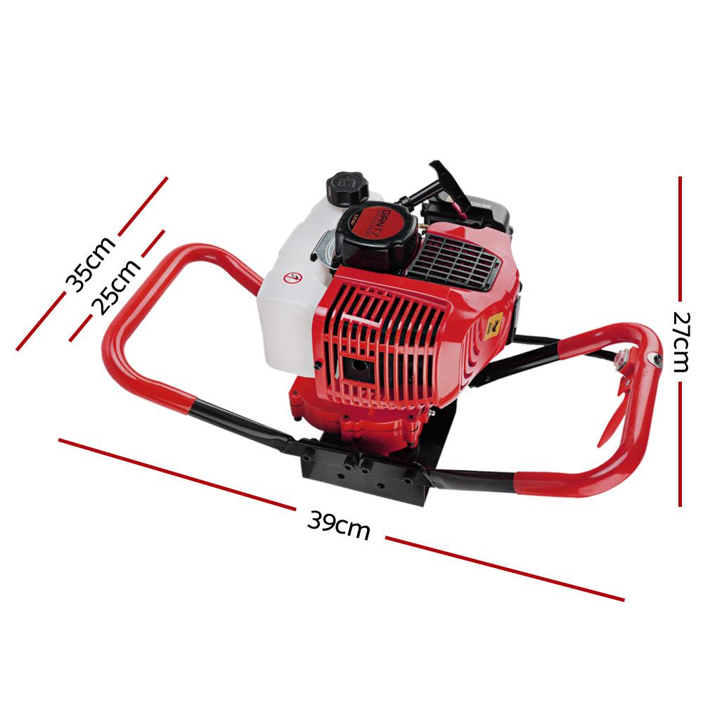 Giantz 66CC Petrol Post Hole Digger with motor and handles, showcasing its robust design and advanced features for efficient digging.