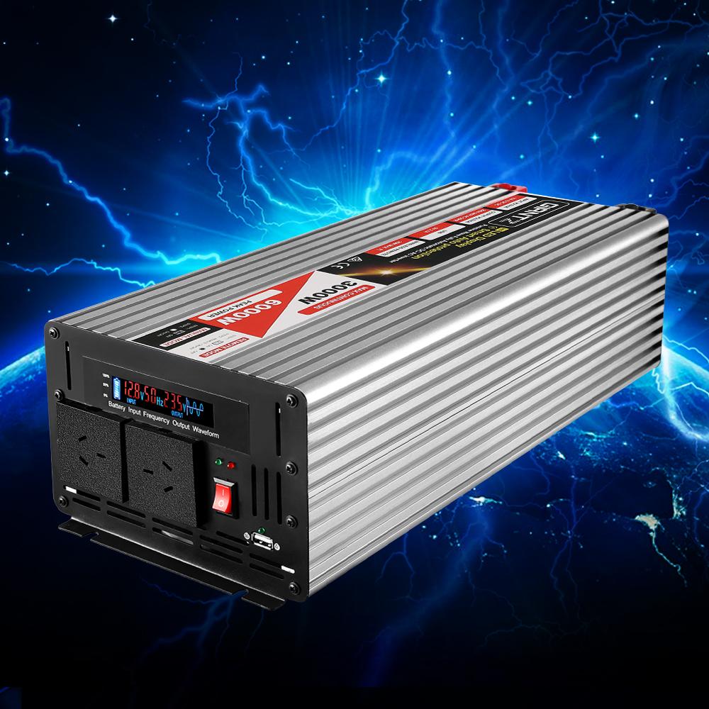 Giantz Power Inverter 3000W/6000W with dual 240V sockets and USB output, designed for camping and outdoor use.