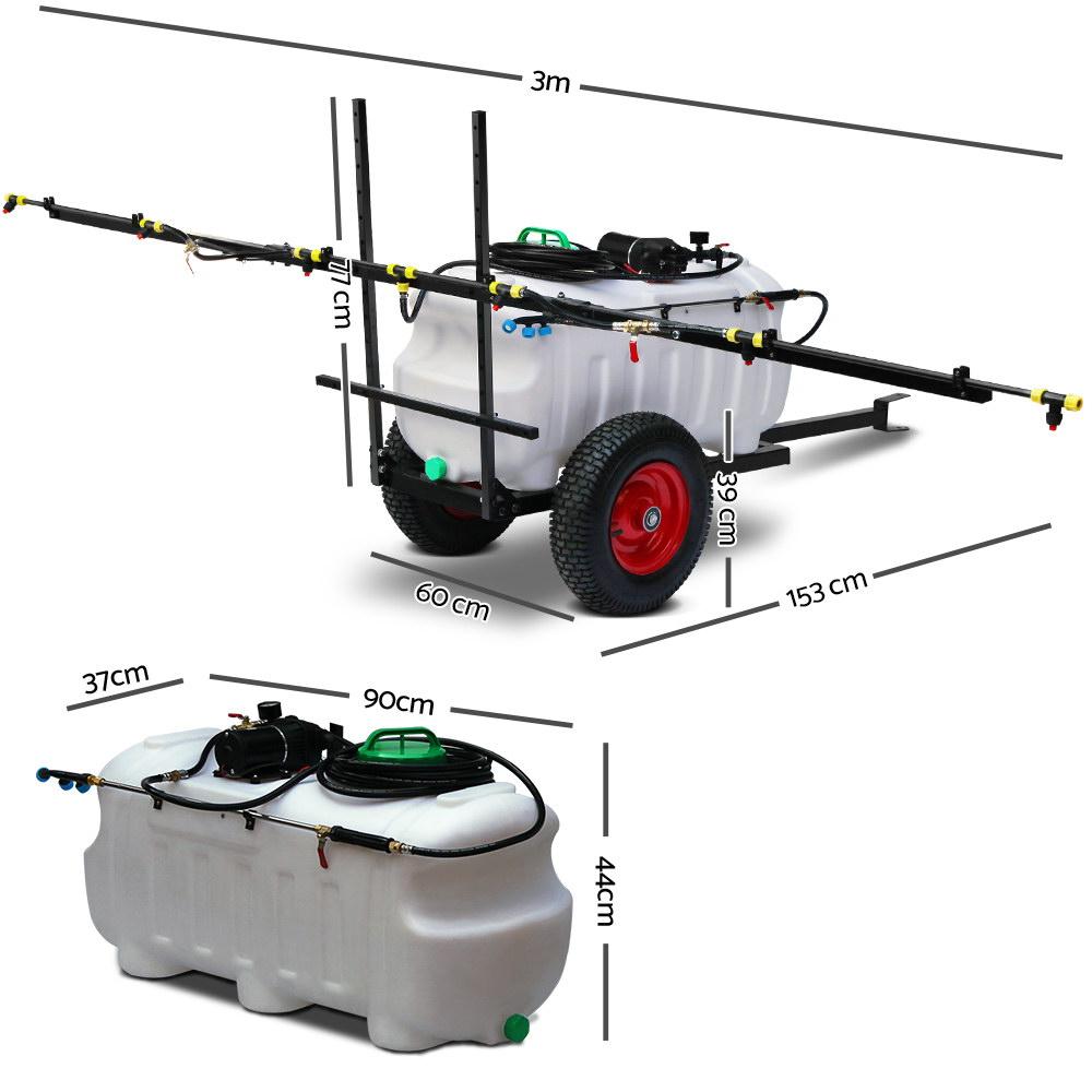 Giantz Weed Sprayer with 100L tank and trailer, featuring a foldable boom and handheld nozzle, designed for efficient weed control.