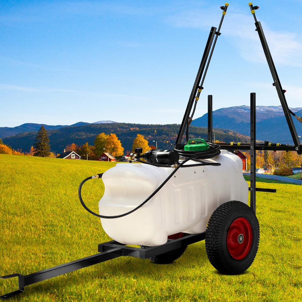 Giantz Weed Sprayer with 100L tank and trailer, featuring a foldable boom and handheld nozzle, designed for efficient weed control.