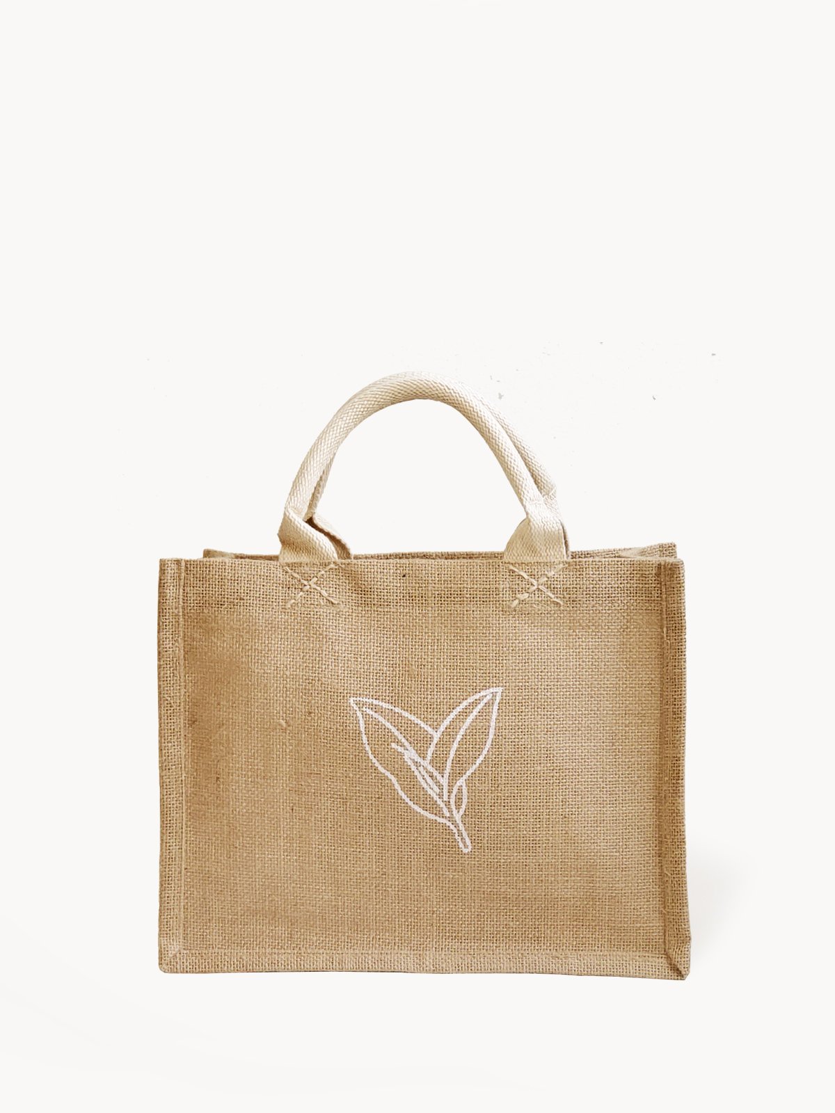 Eco-friendly gift bag made from natural jute fabric with cotton handle, showcasing a sustainable design.