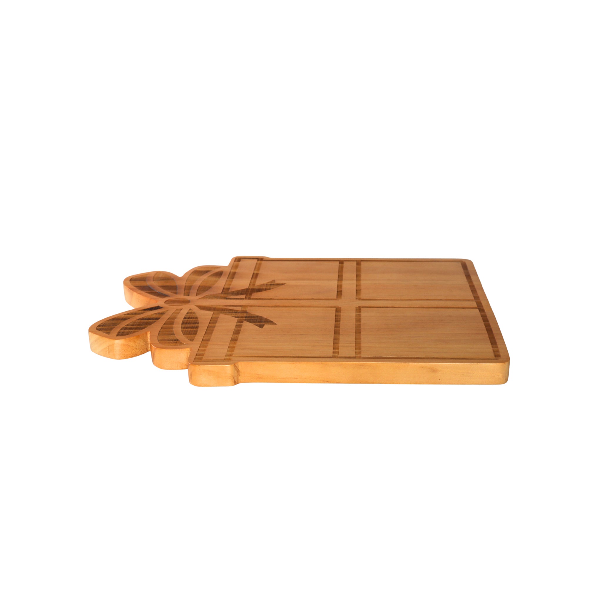 Gift Box Wood Board in cheerful gift box shape, measuring 15" x 11.25", crafted from high-quality wood for festive serving.