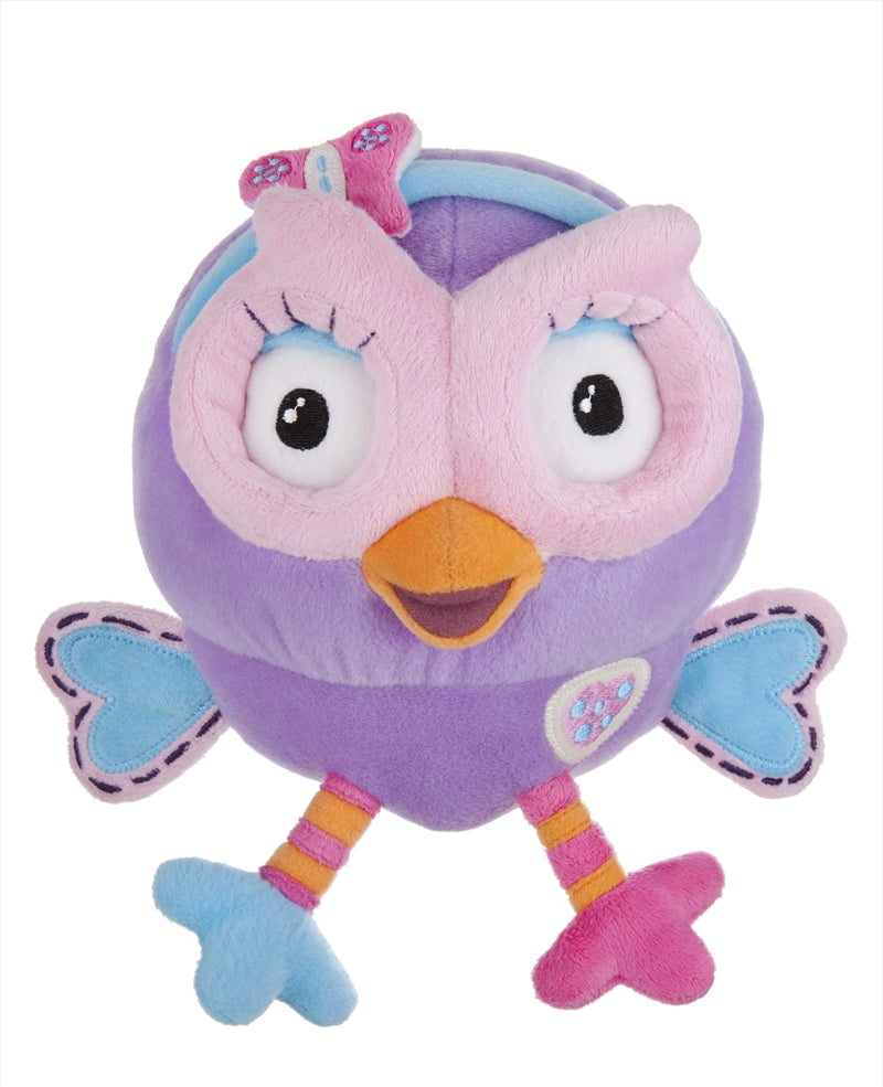 A soft and cuddly 18cm Hootabel Beanie plush toy in vibrant purple, featuring Hootabelle with a friendly smile and butterfly details.