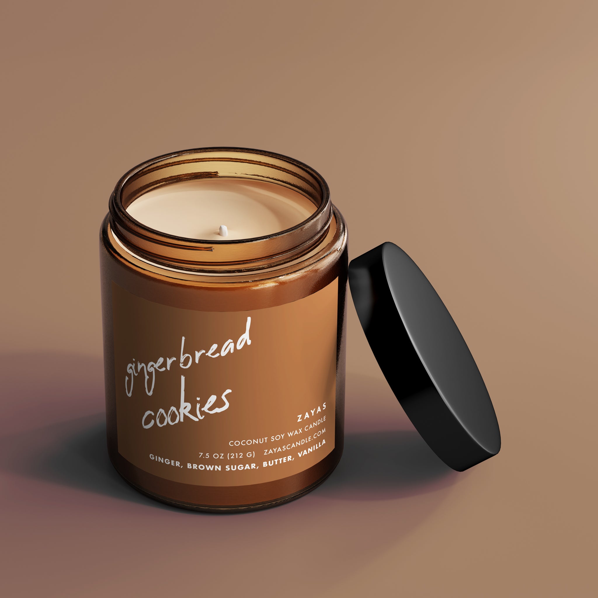 A beautifully crafted Gingerbread Cookies candle in a reusable glass jar, showcasing its warm, inviting scent with notes of ginger and vanilla.