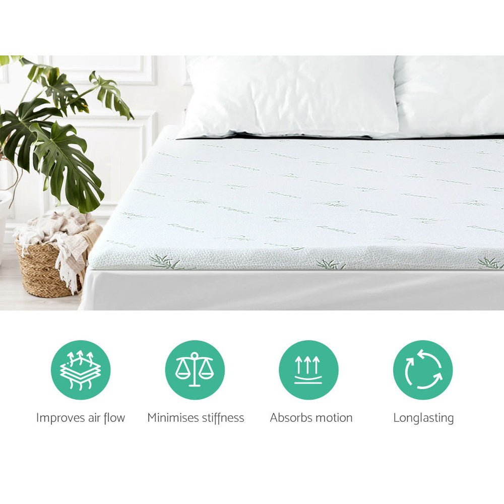 Giselle Bedding 11-zone Memory Foam Mattress Topper in Queen size, showcasing its 8cm thickness and eco-friendly bamboo cover.