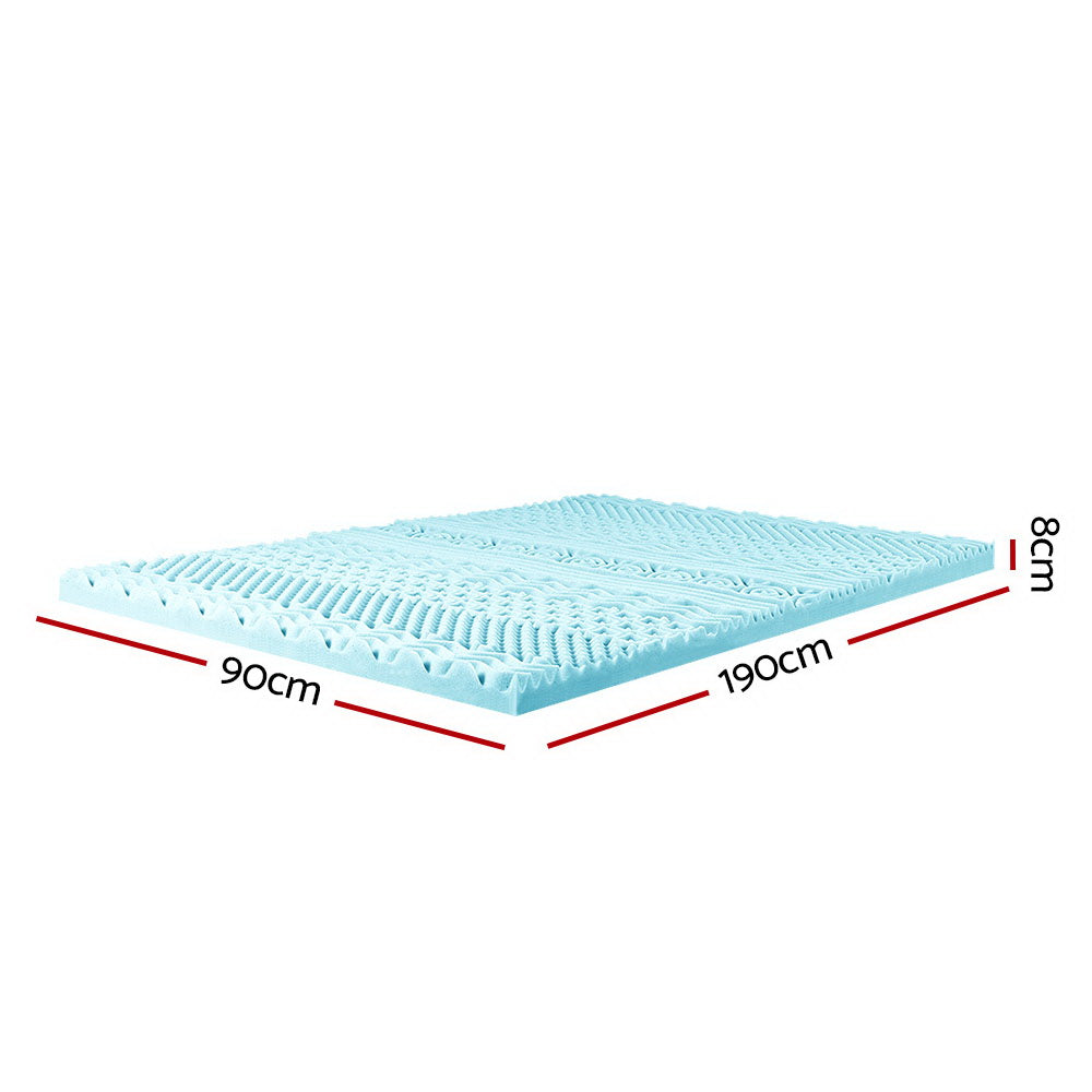 Giselle Bedding 11-zone Memory Foam Mattress Topper 8cm for single beds, featuring a bamboo cover and contoured design for optimal support.