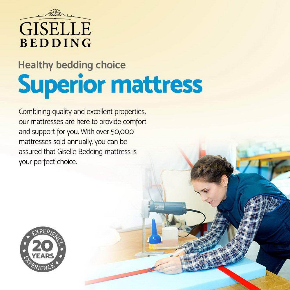 Giselle Bedding Alanya Euro Top Pocket Spring Mattress, 34cm thick, King size, featuring bamboo charcoal fabric and plush padding.