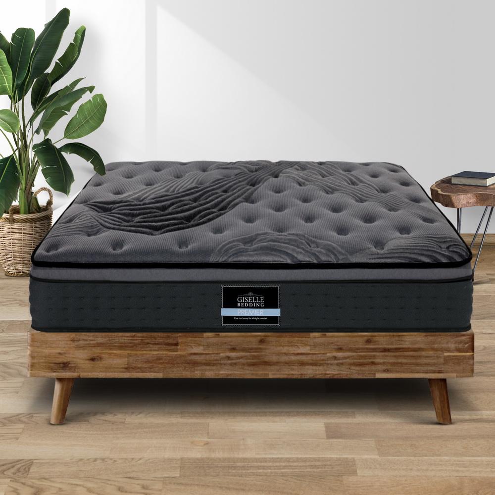 Giselle Bedding Alanya Euro Top Pocket Spring Mattress, 34cm thick, King size, featuring bamboo charcoal fabric and plush padding.