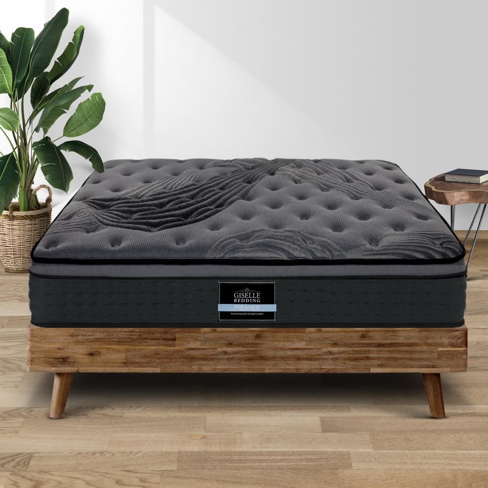 Giselle Bedding Alanya Euro Top Pocket Spring Mattress, 34cm thick, featuring bamboo charcoal fabric and plush padding.