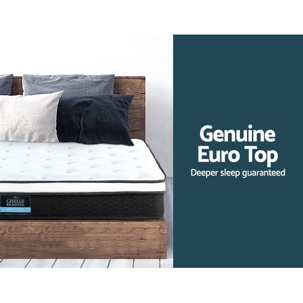 Giselle Bedding Bonita Euro Top Bonnell Spring Mattress, 21cm thick, featuring luxurious fabric and a stable Bonnell spring core for medium-firm support.