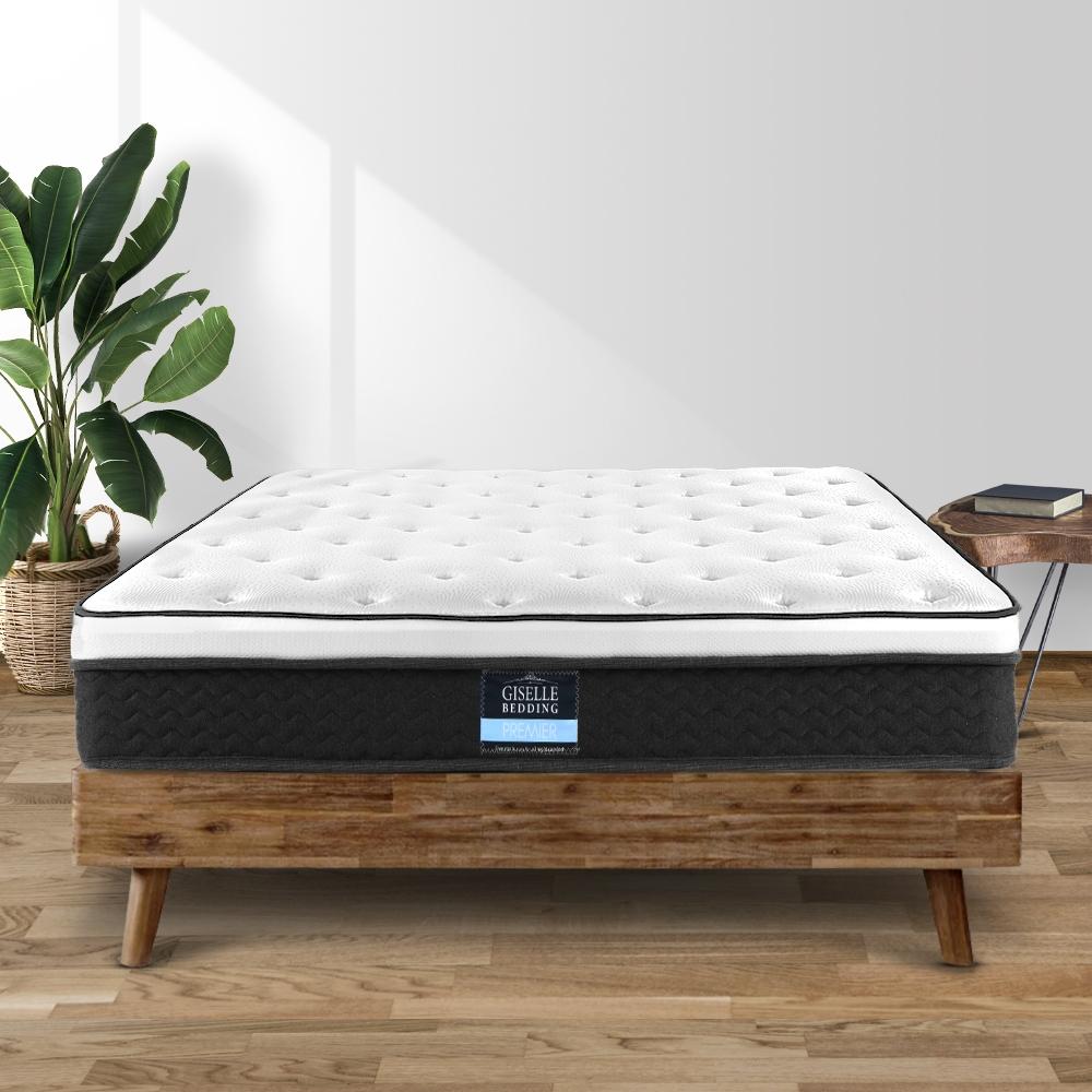 Giselle Bedding Bonita Euro Top Bonnell Spring Mattress, 21cm thick, featuring luxurious fabric and a stable Bonnell spring core for medium-firm support.