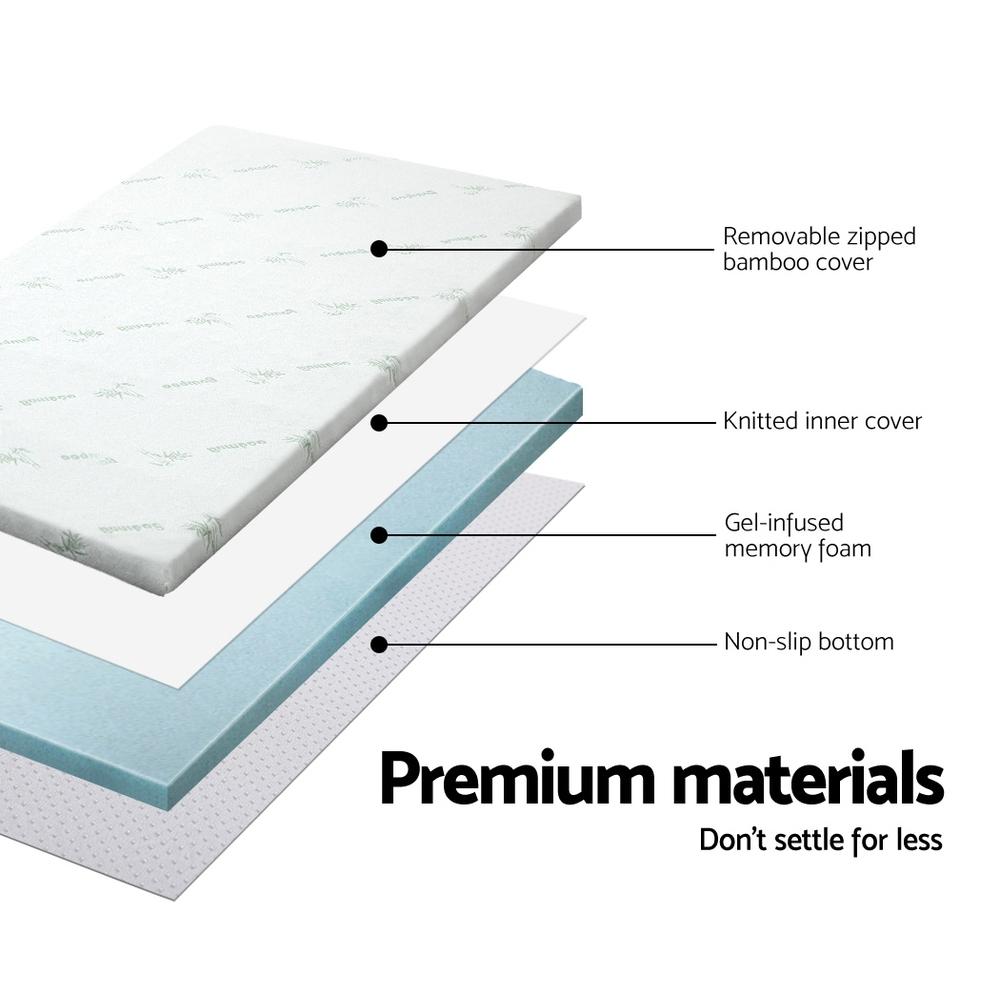 Giselle Bedding Cool Gel Memory Foam Mattress Topper with Bamboo Cover, showcasing its plush design and eco-friendly materials.