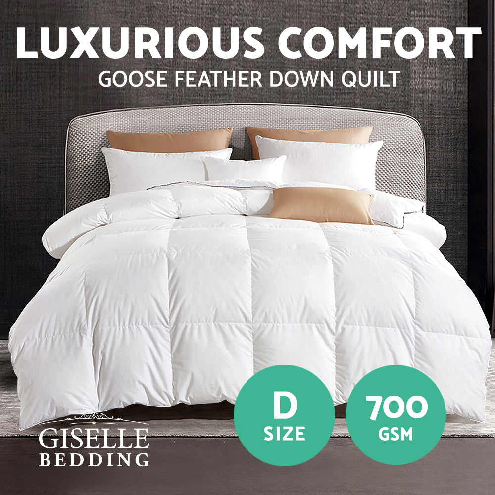 Giselle Bedding Double Size Goose Down Quilt with a soft cotton cover and fluffy goose down filling, ideal for warmth and comfort.