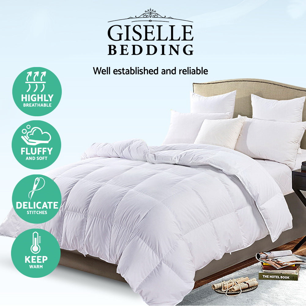 Giselle Bedding Double Size Goose Down Quilt with a soft cotton cover and fluffy goose down filling, ideal for warmth and comfort.