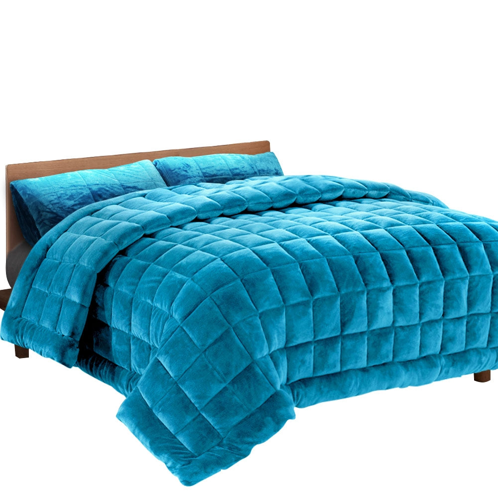 Giselle Bedding Faux Mink Quilt in Teal, showcasing its luxurious texture and elegant design, perfect for king-sized beds.