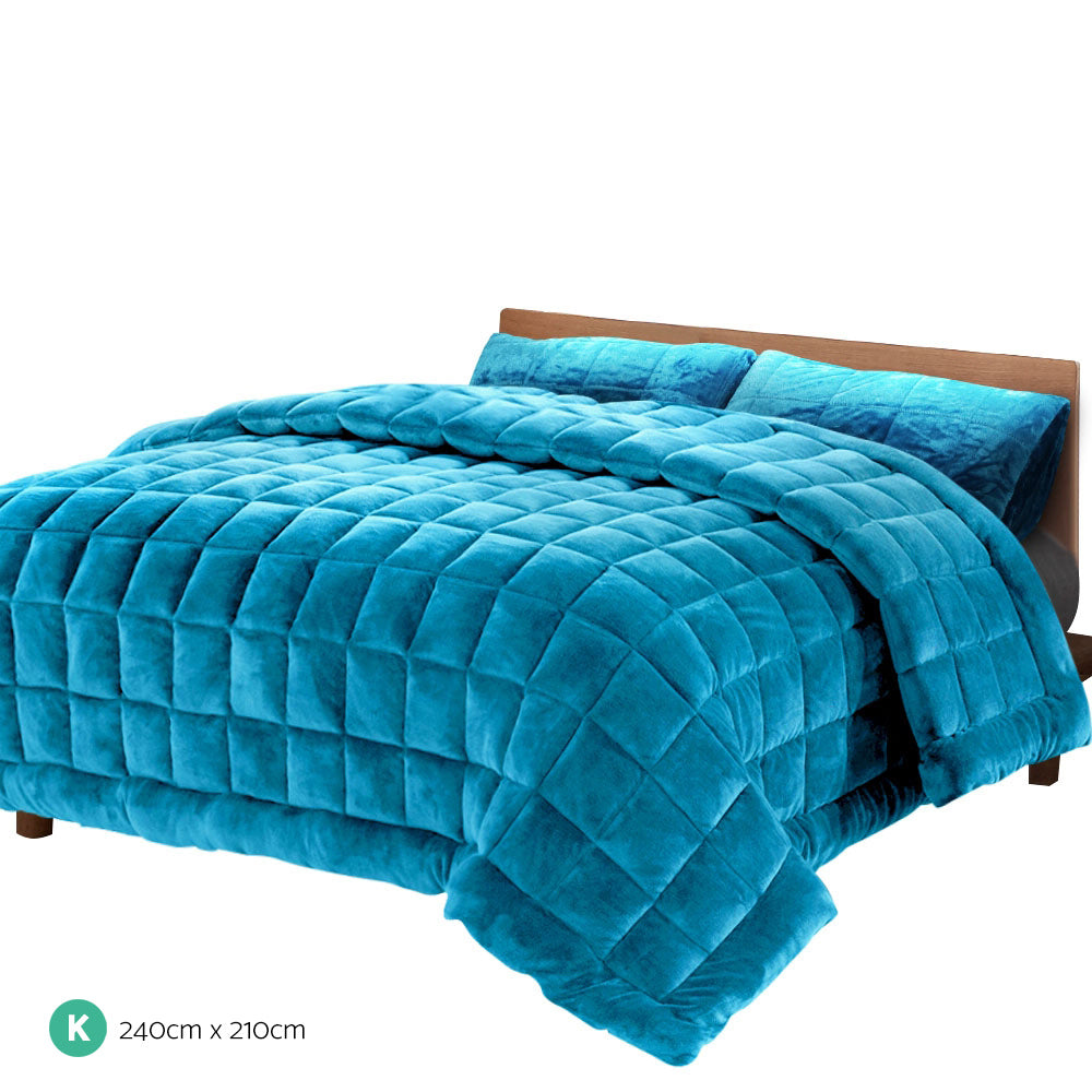 Giselle Bedding Faux Mink Quilt in Teal, showcasing its luxurious texture and elegant design, perfect for king-sized beds.