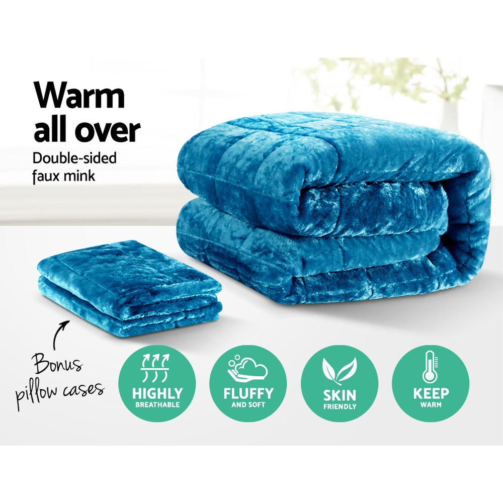 Giselle Bedding Faux Mink Quilt in Teal, showcasing its luxurious texture and elegant design, perfect for king-sized beds.