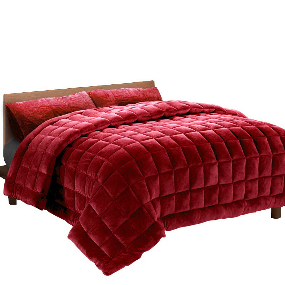 Giselle Bedding Faux Mink Quilt in Burgundy, showcasing its luxurious texture and elegant design, perfect for queen size beds.