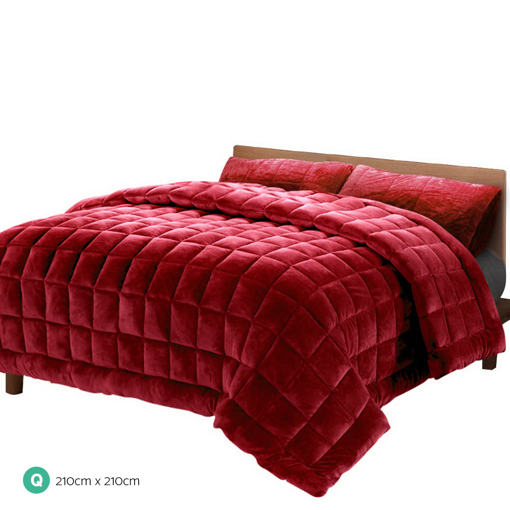 Giselle Bedding Faux Mink Quilt in Burgundy, showcasing its luxurious texture and elegant design, perfect for queen size beds.