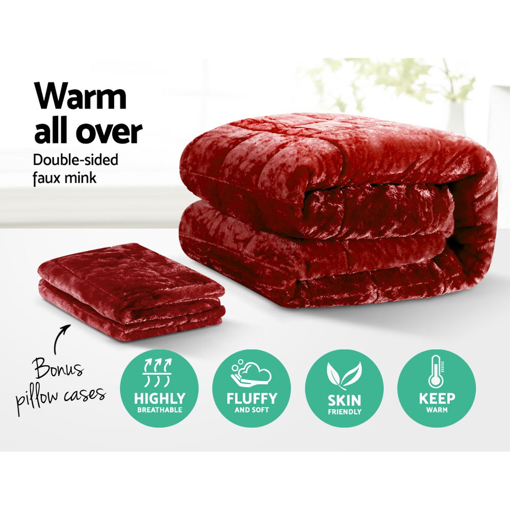 Giselle Bedding Faux Mink Quilt in Burgundy, showcasing its luxurious texture and elegant design, perfect for queen size beds.