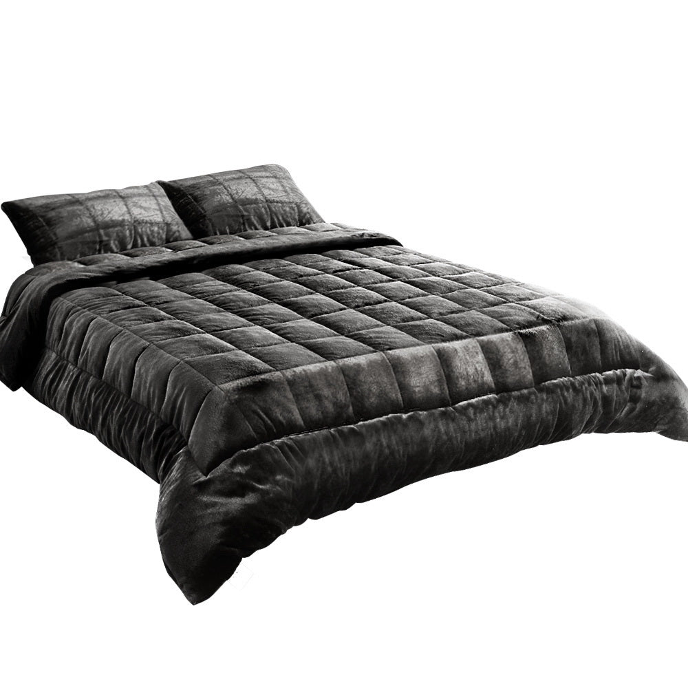 Giselle Bedding Faux Mink Quilt in Charcoal color, showcasing its luxurious texture and elegant design, perfect for queen size beds.