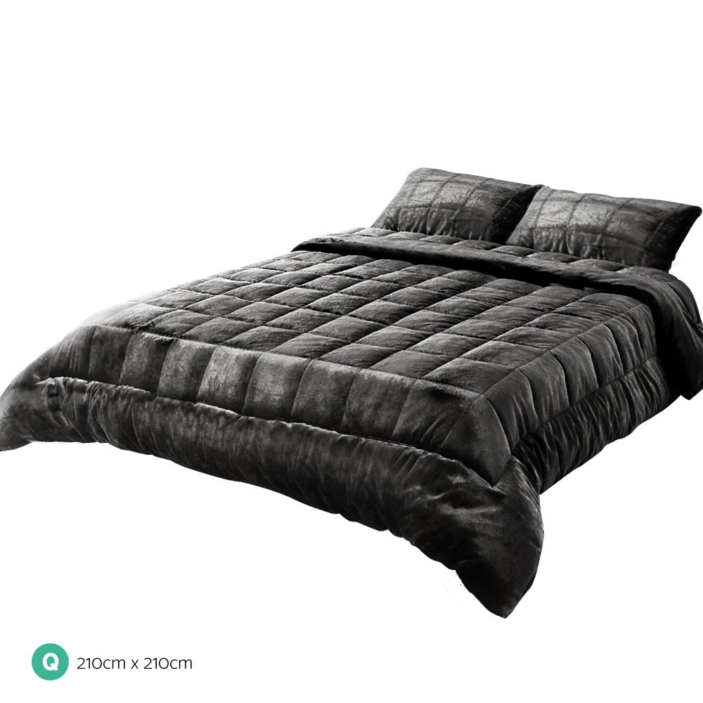 Giselle Bedding Faux Mink Quilt in Charcoal color, showcasing its luxurious texture and elegant design, perfect for queen size beds.