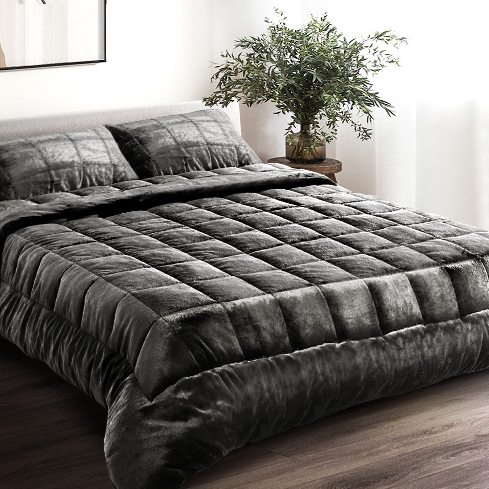 Giselle Bedding Faux Mink Quilt in Charcoal color, showcasing its luxurious texture and elegant design, perfect for queen size beds.