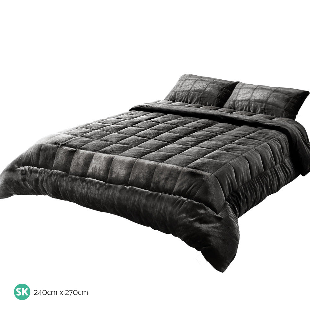 Giselle Bedding Faux Mink Quilt in Charcoal color, showcasing its luxurious texture and elegant design, perfect for super king beds.