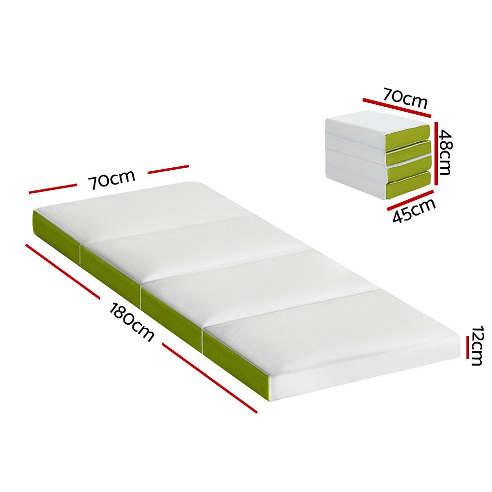 Giselle Bedding Foldable Mattress showcasing its four-fold design and dual-coloured air mesh fabric cover, perfect for camping and sleepovers.