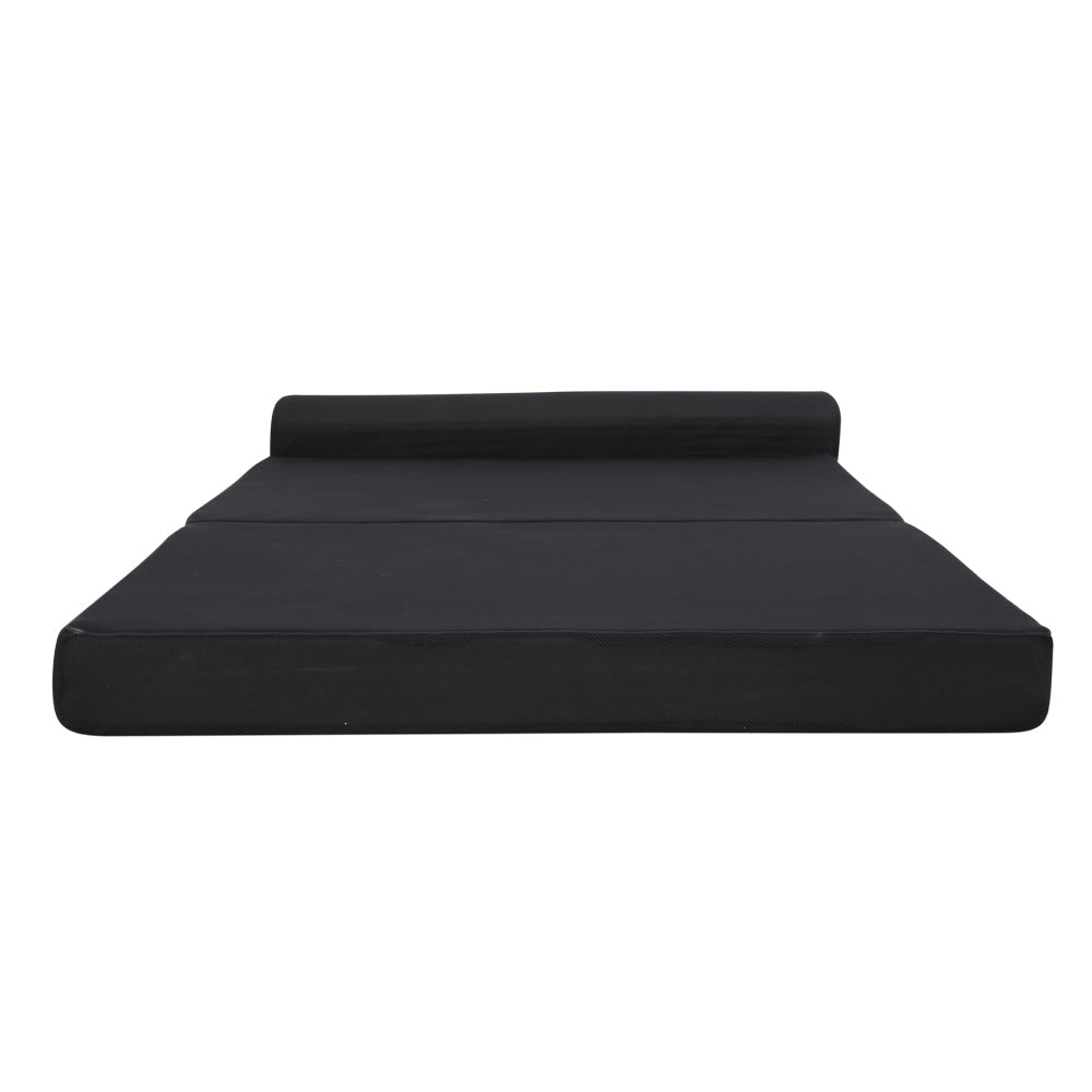 Giselle Bedding Folding Foam Mattress in black, showcasing its dual functionality as a sofa and bed, with a removable cover.