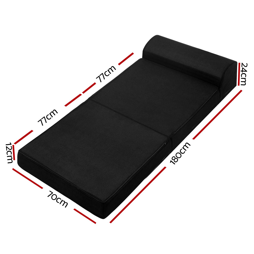 Giselle Bedding Folding Foam Mattress in black, showcasing its foldable design and breathable fabric.