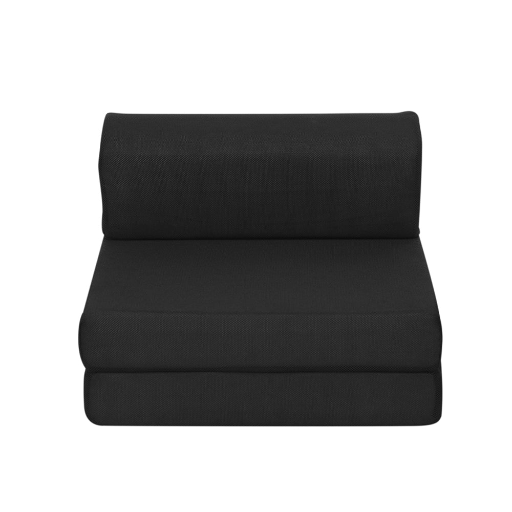 Giselle Bedding Folding Foam Mattress in black, showcasing its foldable design and breathable fabric.