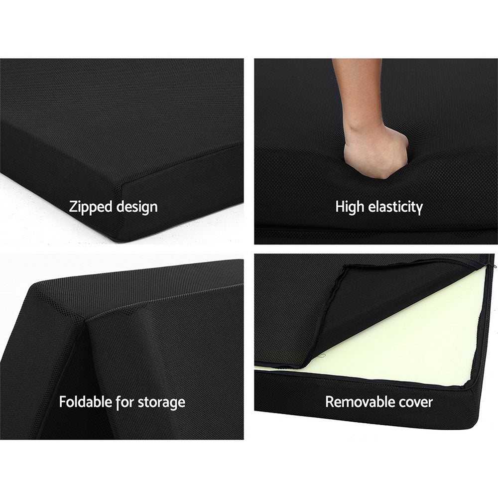 Giselle Bedding Folding Foam Mattress in black, showcasing its foldable design and breathable fabric.