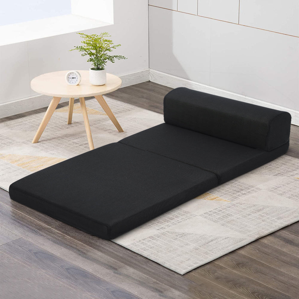 Giselle Bedding Folding Foam Mattress in black, showcasing its foldable design and breathable fabric.