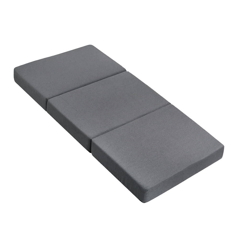 Giselle Bedding Folding Foam Portable Mattress in dark grey, showcasing its soft linen fabric and foldable design.