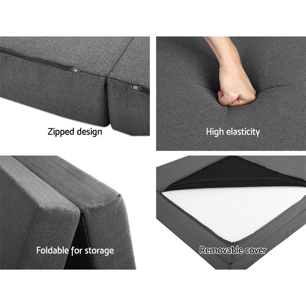 Giselle Bedding Folding Foam Portable Mattress in dark grey, showcasing its soft linen fabric and foldable design.