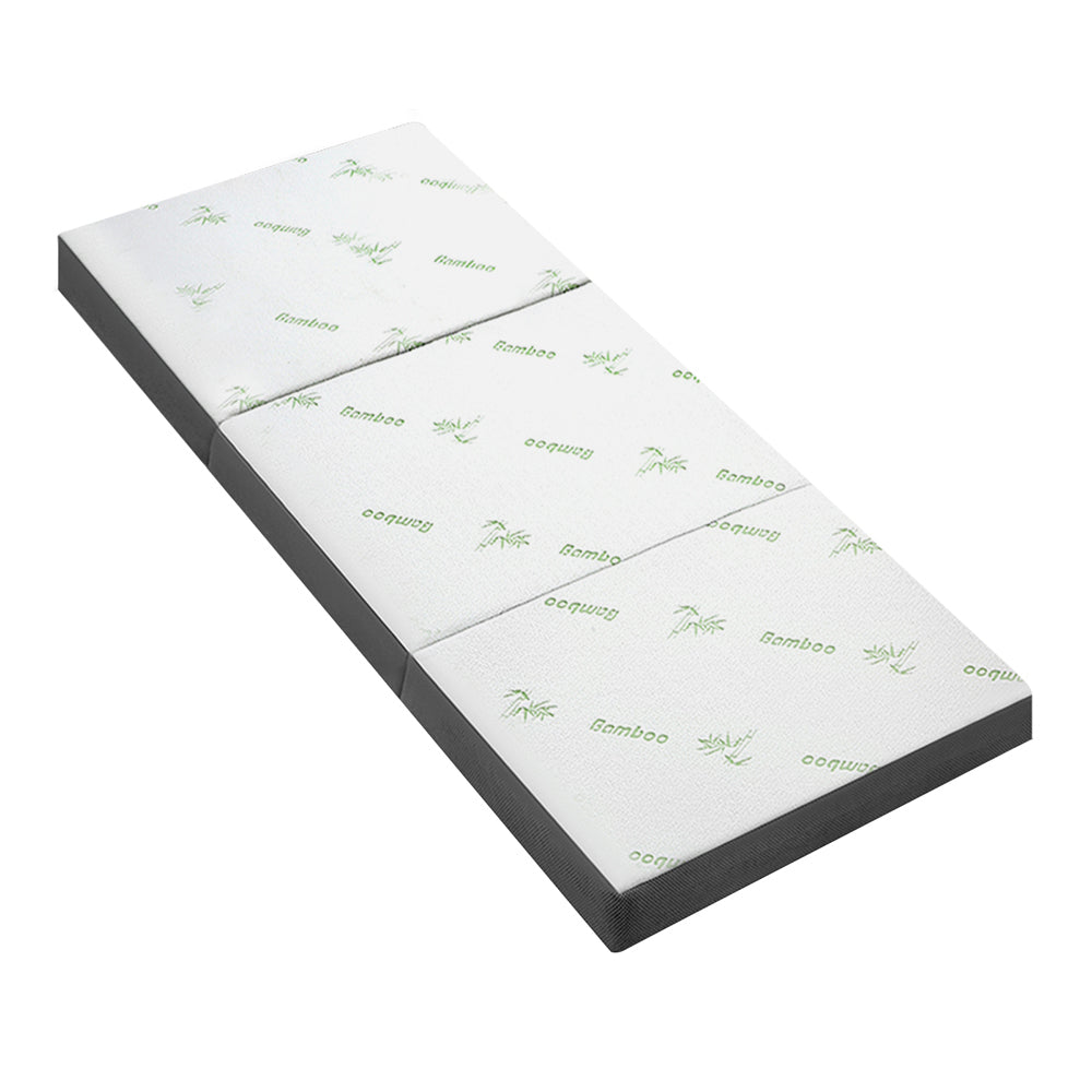 Giselle Bedding Folding Foam Portable Mattress with bamboo fabric, showcasing its foldable design and removable cover.