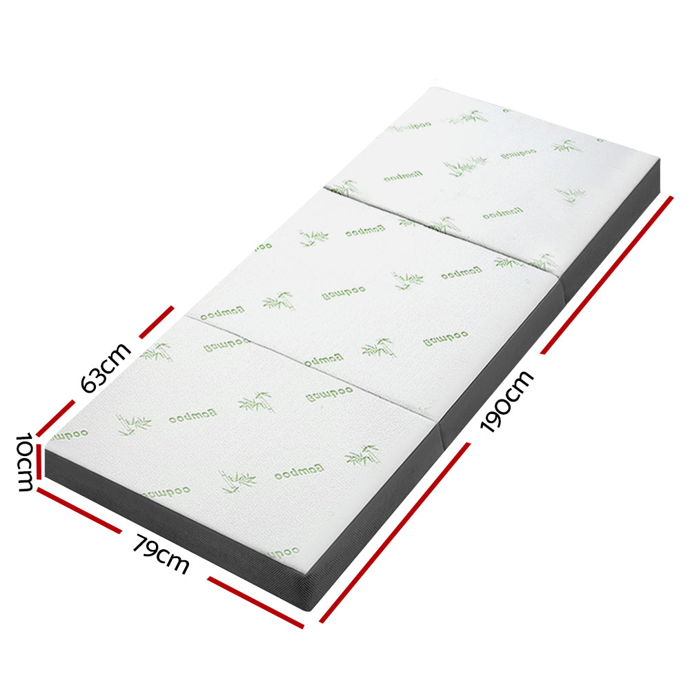 Giselle Bedding Folding Foam Portable Mattress with bamboo fabric, showcasing its foldable design and removable cover.