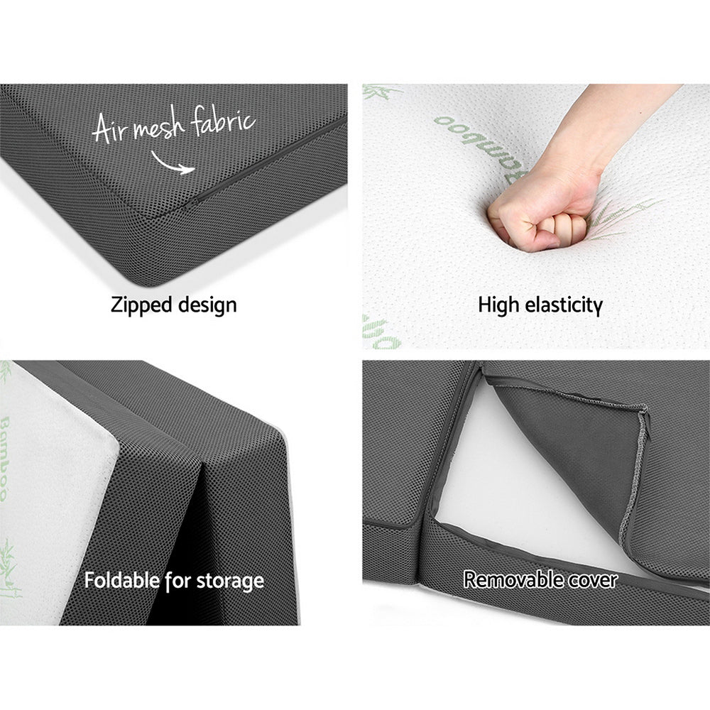 Giselle Bedding Folding Foam Portable Mattress with bamboo fabric, showcasing its foldable design and removable cover.