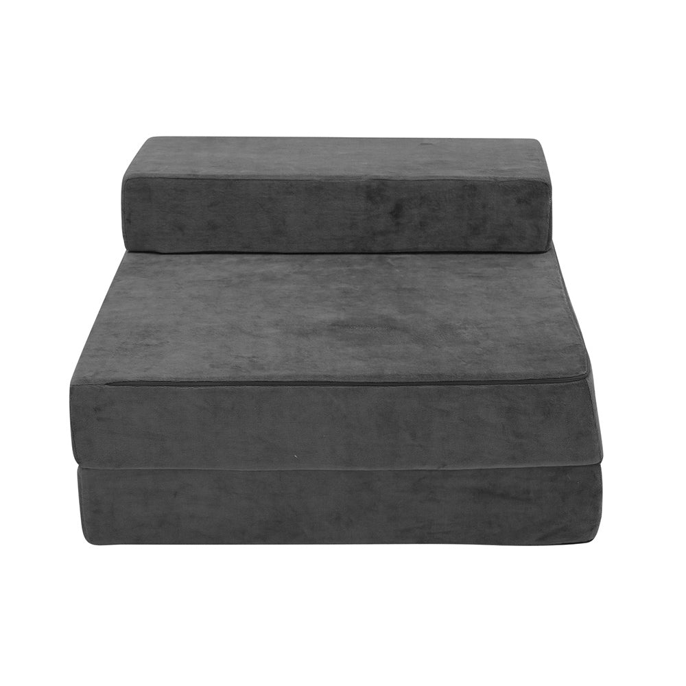 Giselle Bedding Folding Foam Portable Mattress in Grey, showcasing its plush velvet fabric and foldable design.