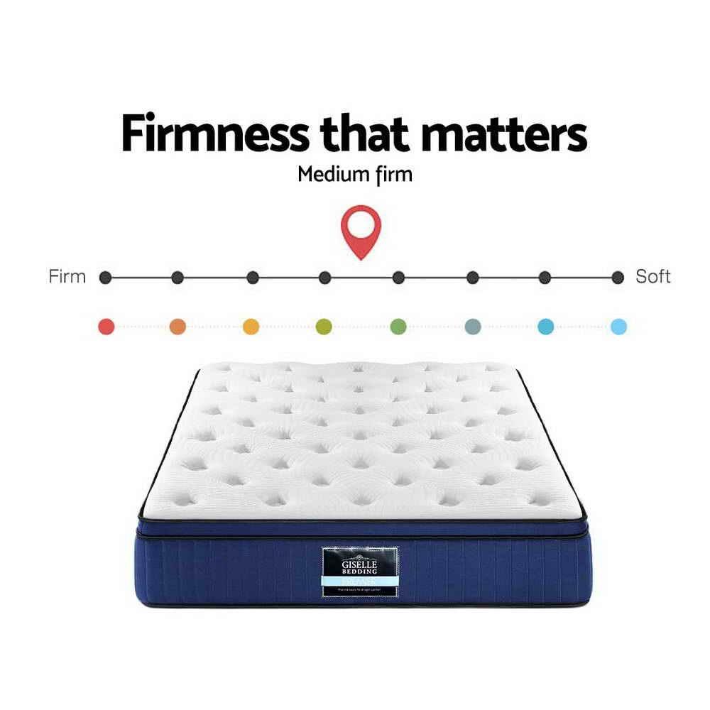 Giselle Bedding Franky Euro Top Cool Gel Pocket Spring Mattress showcasing its 34cm thickness and elegant Belgium knitted fabric.