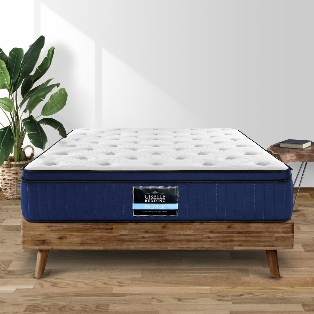 Giselle Bedding Franky Euro Top Cool Gel Pocket Spring Mattress showcasing its 34cm thickness and elegant Belgium knitted fabric.