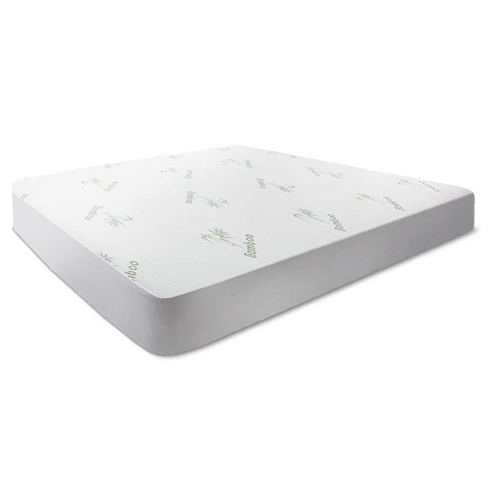 Giselle Bedding Bamboo Mattress Protector in white, showcasing its soft bamboo fabric and elastic skirting for a snug fit.