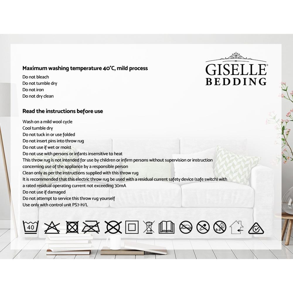 Giselle Bedding Heated Electric Throw Rug in silver, made of soft coral fleece, showcasing its detachable controller and LED display.